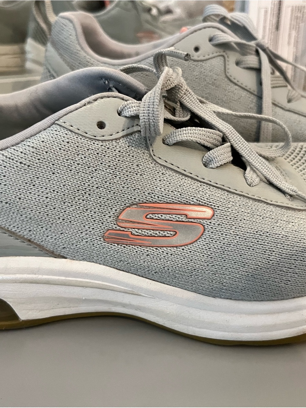 Skechers Light Gray Lace-Up Walking Sneakers with Pink Accent